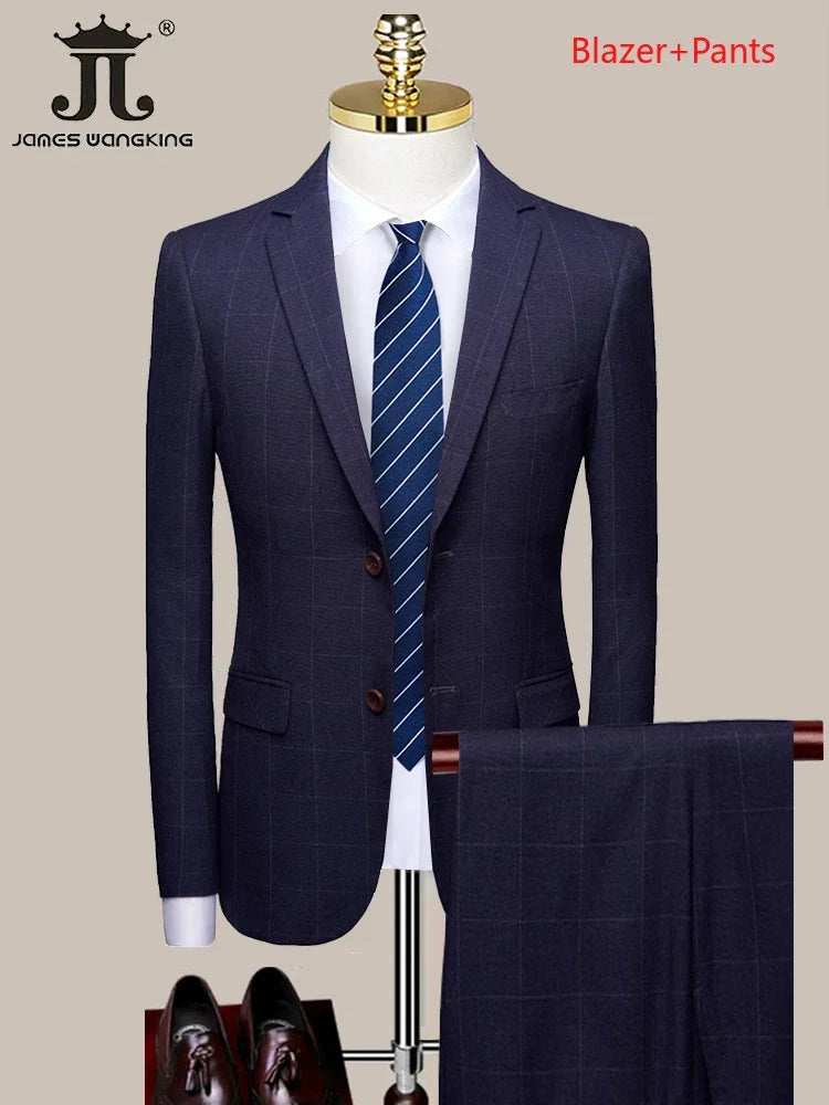 Blazer Vest Pants Luxury High-end Brand Boutique Plaid Casual Business Suit 3 Pcs and 2 Pcs Set Groom Wedding Party Dress Jacket