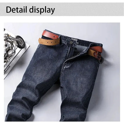 Wthinlee New Business Men's Jeans Casual Straight Stretch Fashion Classic Blue Black Work Denim Trousers Male Brand Clothing