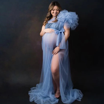 Sexy Tulle Maternity Photo Dresses Off Shoulder Pregnancy Shooting Dress Long Pregnant Photography Session Maxi Gowns For Women