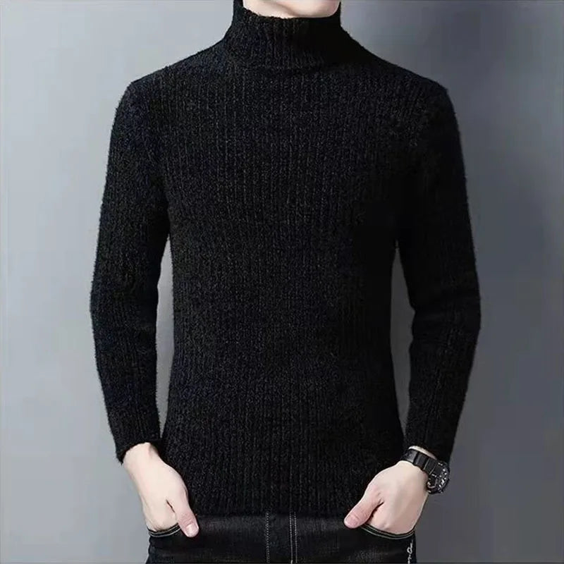 Trend Fashion Autumn Winter Sweaters Men Solid Turtleneck Mink Cashmere Thicken Smart Casual Long Sleeve Pullovers Knitted Tops