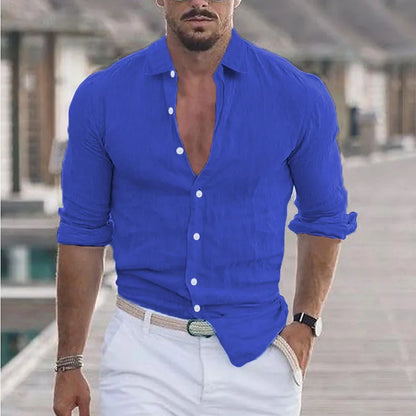 Fitness Desert Spring And Autumn Weiyi Beach Men's Solid Color Shirt Single Row Button Shirt Summer Beach Fashion Casual Shirt