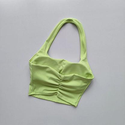 Summer New Sexy Hanging Neck with Chest Pads, Beautiful Back Sports Bra, Women's Light Luxury Fashion, Unique Pleated Sports Bra