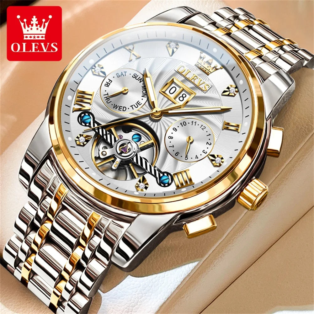 OLEVS Classic Men's Watches Tourbillon Multi-function Full Automatic Men Watch High end Male Wristwatches