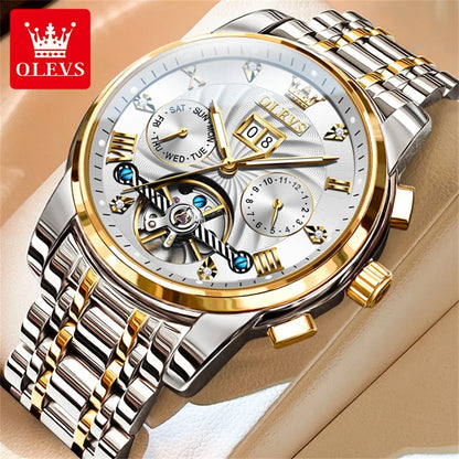 OLEVS Classic Men's Watches Tourbillon Multi-function Full Automatic Men Watch High end Male Wristwatches