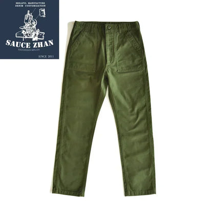 SauceZhan OG107 Fatigue Utility Pants Military Pants VINTAGE Classic Olive Sateen Men's Baker Pants Satin Cotton Straight Fit