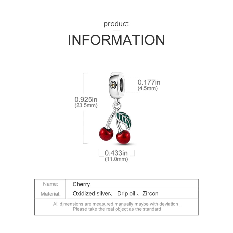 Summery Red Enamel Fruit Cherry Charm Bead Fits Bracelet Necklace Keychain Women 925 Silver Pendant Beads DIY Jewelry Fine Gift