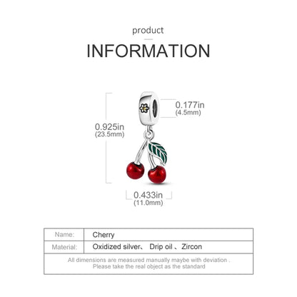 Summery Red Enamel Fruit Cherry Charm Bead Fits Bracelet Necklace Keychain Women 925 Silver Pendant Beads DIY Jewelry Fine Gift