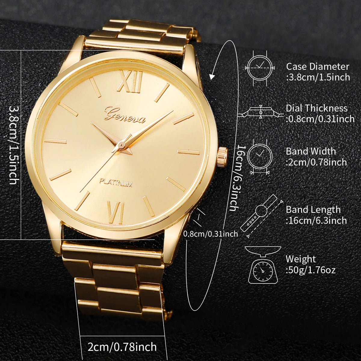 6PCS Women's Watch Fashion Gold Steel Band Quartz Watches Bracelets Set（Without Box）