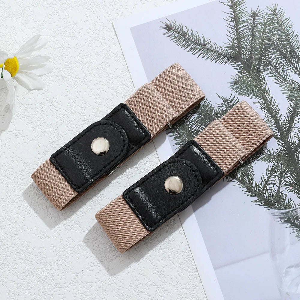 2pcs/set No Buckle Elastic Belt For Women Men Unisex Stretch Belt For Pants Jeans Casual Buckle Free Adjustable Invisible Belt