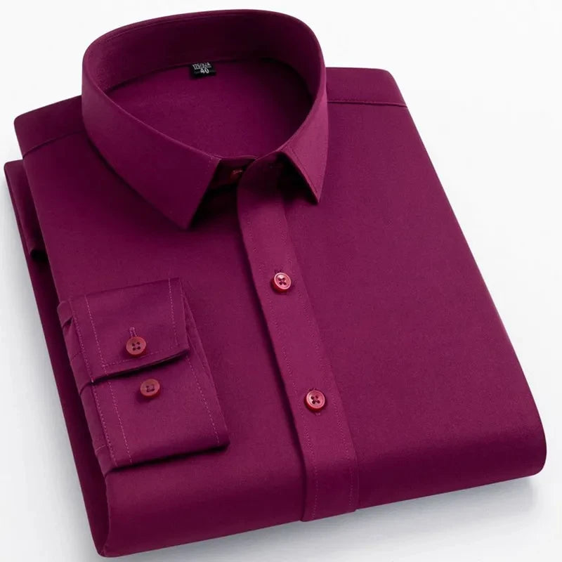 BAMBOOPLE Non-iron Office Shirts for Men Latest Anti-wrinkle Soft Business Without Pocket Smart Causal Purple Slim Fit AEchoice