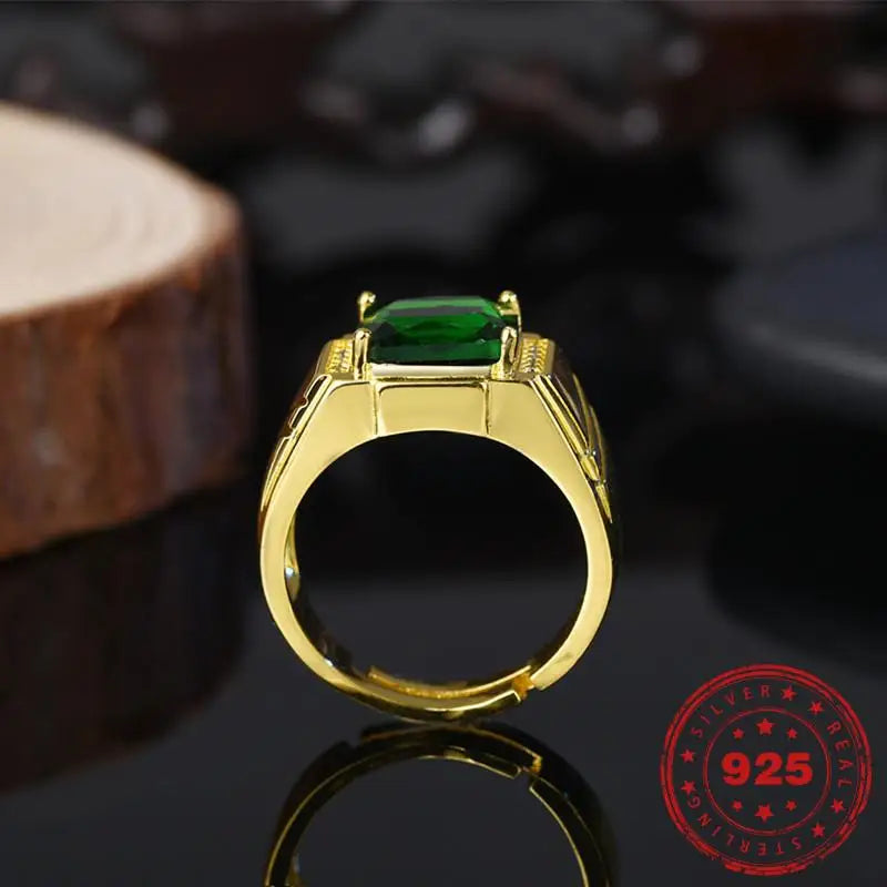 HOYON four-claw emerald domineering 14K gold color men's ring fashion square diamond emerald style ring for gift