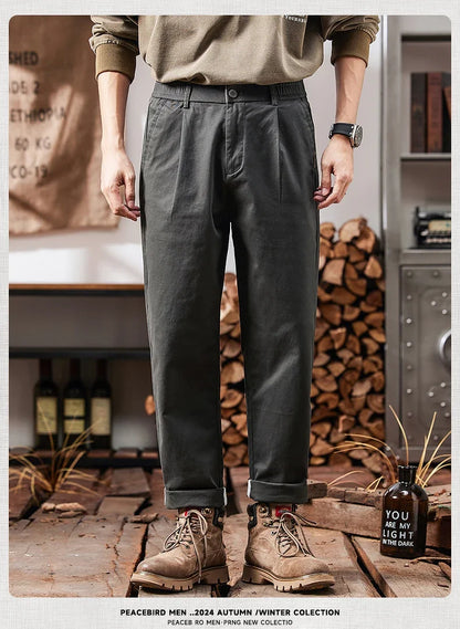 2025 New in Men's Straight Pant Elastic Waist Chino Trouser Cargo Male Regular Fit Cotton Stretch Spring Casual Korean Golf Wear