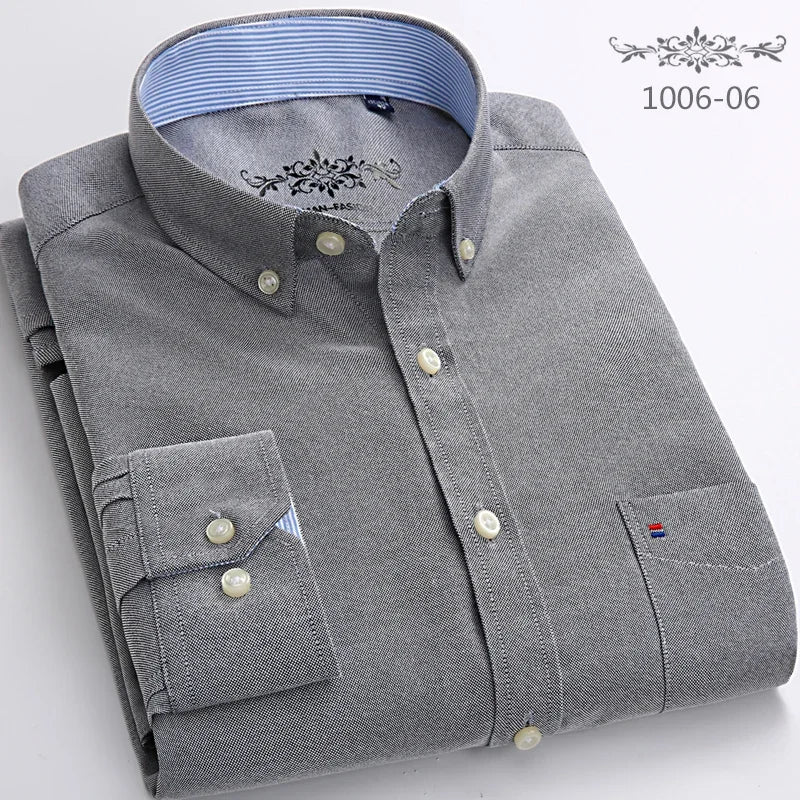 New in shirt Cotton long-sleeve shirts for men slim fit formal plain tops single pocket solid color office tops fashion clothes