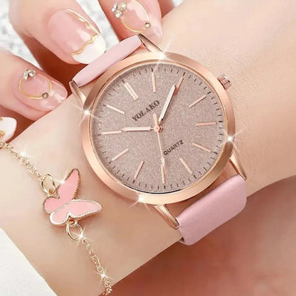 New Simple Women Watches Luxury Design Leather Watch Ladies Quartz Wristwatch Womens Small Round Dial Clock