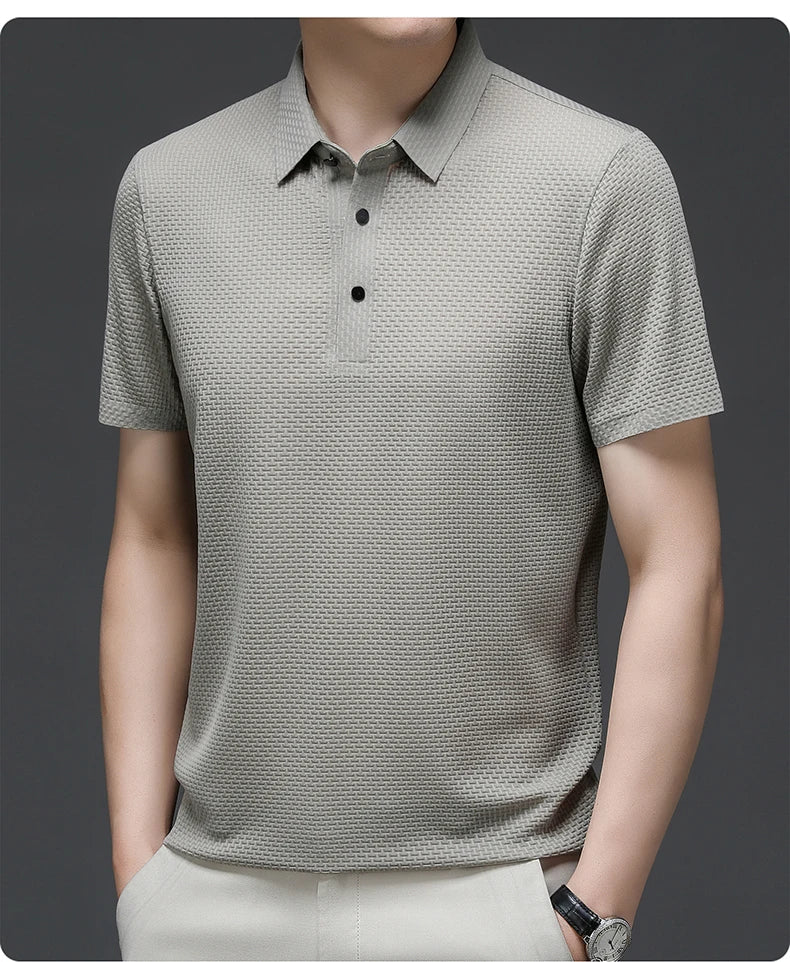 Summer Men's High-quality Ice Silk Short Sleeved Polo Shirt, New Luxury and Fashionable Casual Cool Breathable T-shirt Top