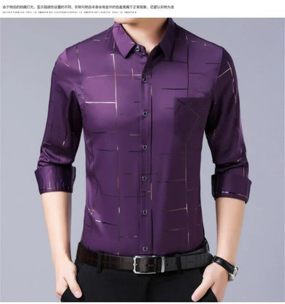 Men's Casual and Fashionable Long Sleeved Printed Shirt, Non Ironing and Wrinkle Resistant Business Top