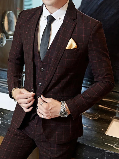 Blazer Vest Pants Groom Wedding Dress Stage Party Suit Three Piece Set and Two Piece Set Mens casual business classic plaid suit