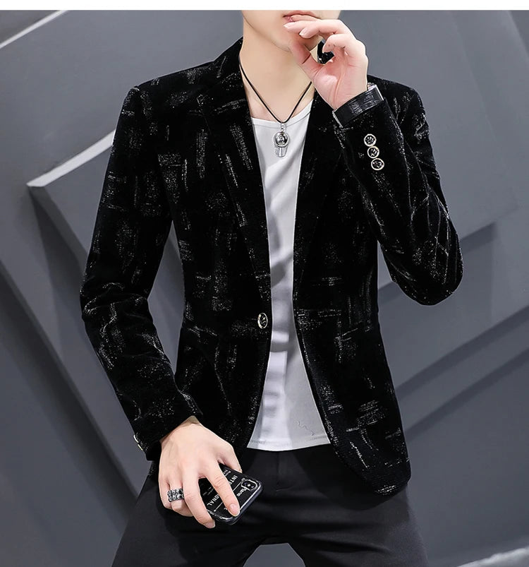 2025 Autumn Men Blazers Luxury Corduroy Casual Slim Suit Jacket Business Social Office Dress Coat Streetwear Jacket Men Clothing