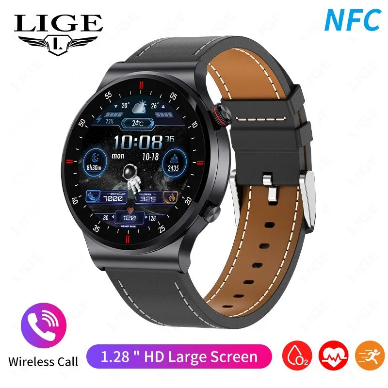 LIGE ECG+PPG Bluetooth Call Smart Watch 2023 Men AMOLED Full Touch Sports NFC Watches Men Smartwatch Waterproof For Android Ios