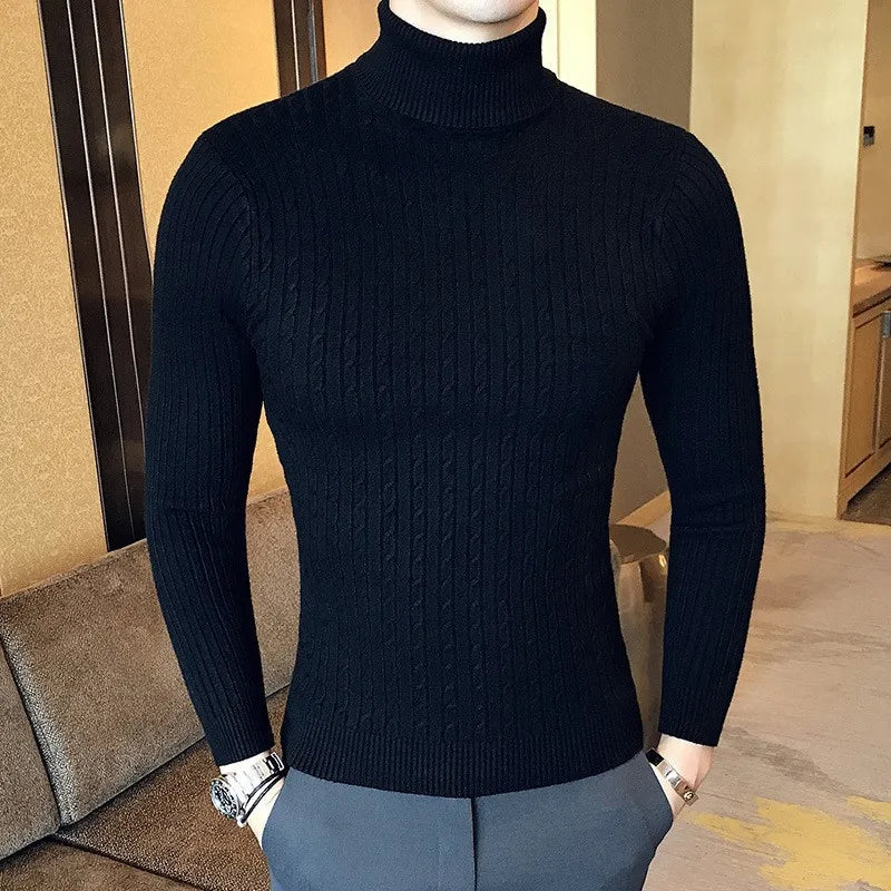 Autumn Winter Turtleneck Pullovers Men Warm Solid Color Men's Sweater Slim Fit Pullovers Men Knitting Sweaters Bottoming Shirt