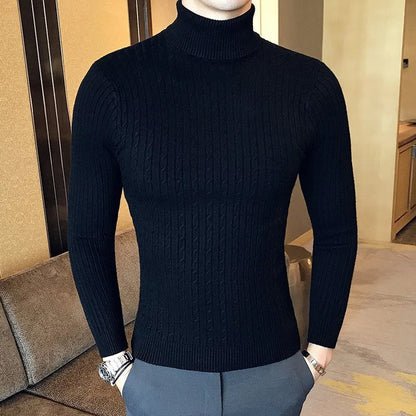 Autumn Winter Turtleneck Pullovers Men Warm Solid Color Men's Sweater Slim Fit Pullovers Men Knitting Sweaters Bottoming Shirt