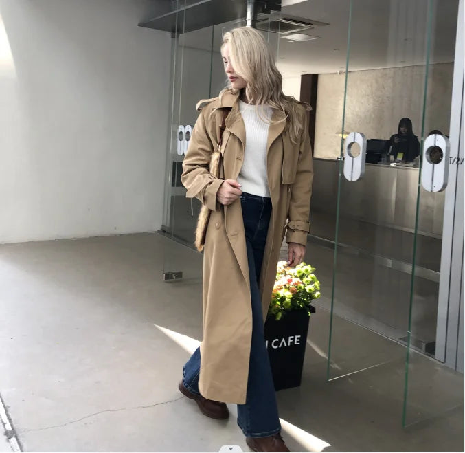 2025 Fall / Autumn New Design Women Stylish Cotton Long Trench Coat Female Windbreaker