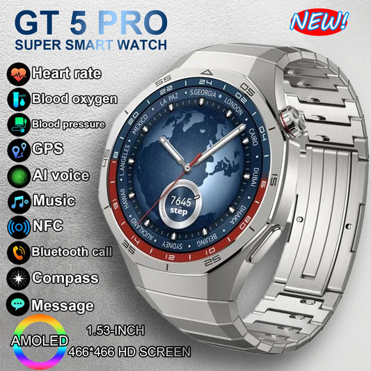 New GT 5 Pro Smart Watch Men Women 1GB Memory 466*466 HD Screen SmartWatch Heart rate Blood oxygen GPS tracker NFC Smartwatch