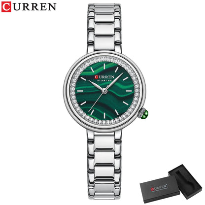 CURREN Luxury Brand Women's Wristwatches with Starry Sky Dial Stainless Steel Band Quartz Watches Ladies Rhinestones Clock