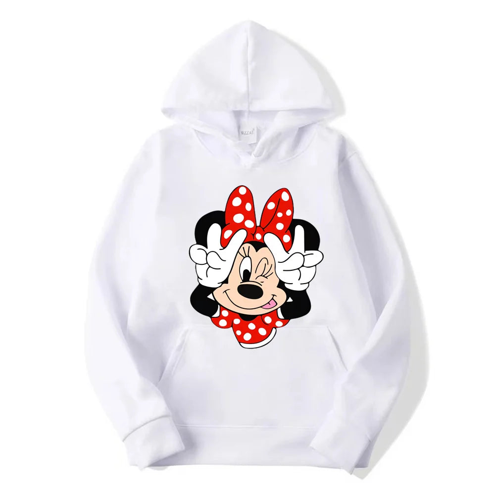 2024 Disney Minnie Mouse Cartoon Anime Women Pullover Tops Spring Autumn Men Hoodie Fashion Red Sports Couple Sweatshirt Clothes