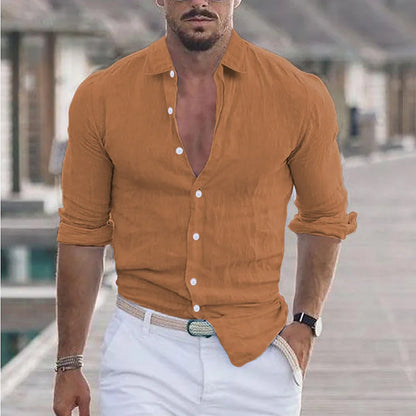 Fitness Desert Spring And Autumn Weiyi Beach Men's Solid Color Shirt Single Row Button Shirt Summer Beach Fashion Casual Shirt