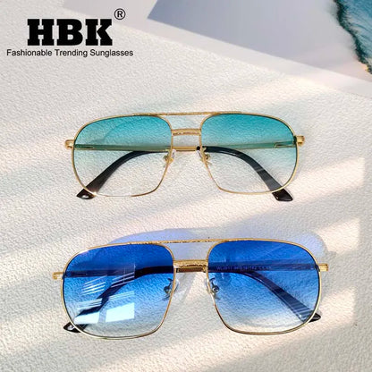 HBK New Pilot Sunglasses for Men Fashion Retro Double Bridge Girder Metal Sun Glasses Women UV400 Male Trending Products Shades