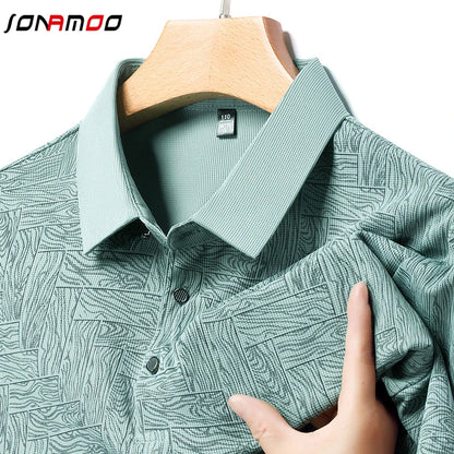 2025Summer New Men's Business Print Short Sleeved POLO Shirt Comfortable and Cool Casual Fashion T-shirt