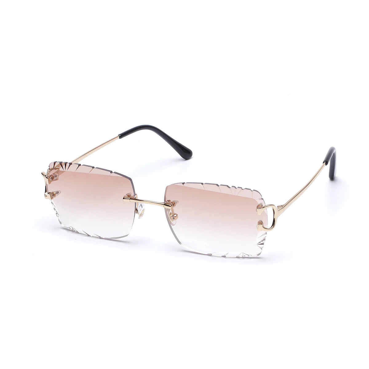 Ruiao Luxury high quality rimless diamond cut nylon lens UV400 Sunglasses fashion square metal legs glasses for men women