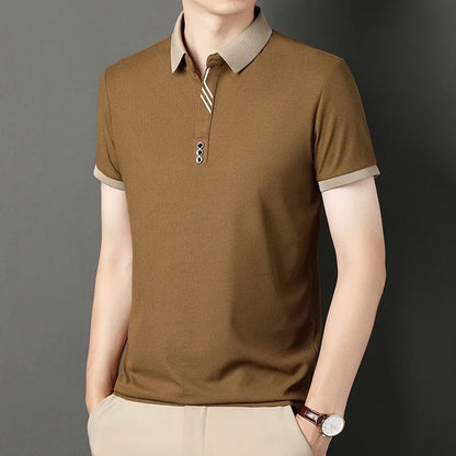 Men's Solid Color Casual Fashion Short Sleeve Polo Shirt Summer Comfortable Top for Business And Leisure