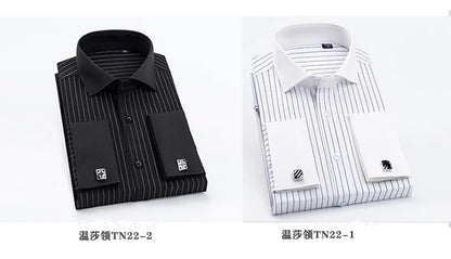 Men's French cufflink shirt with long sleeves slim fit concealed buttons solid color high-end wedding dress formal men's