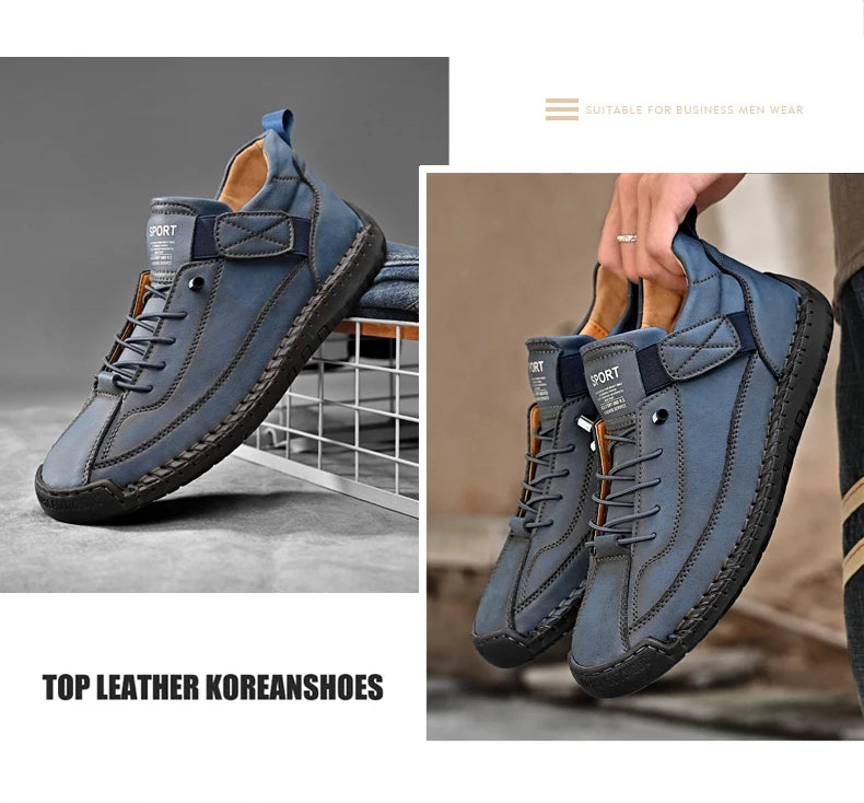 Handmade Leather Men Shoes Casual Slip On Loafers Breathable Leather Shoes Men Flats Fashion Moccasins Tooling Shoes Plus Size