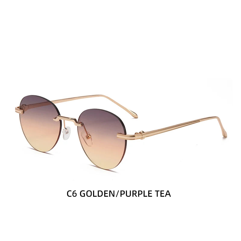 The new frameless and stylishly minimalist sunglasses are versatile with a golden metal frame.