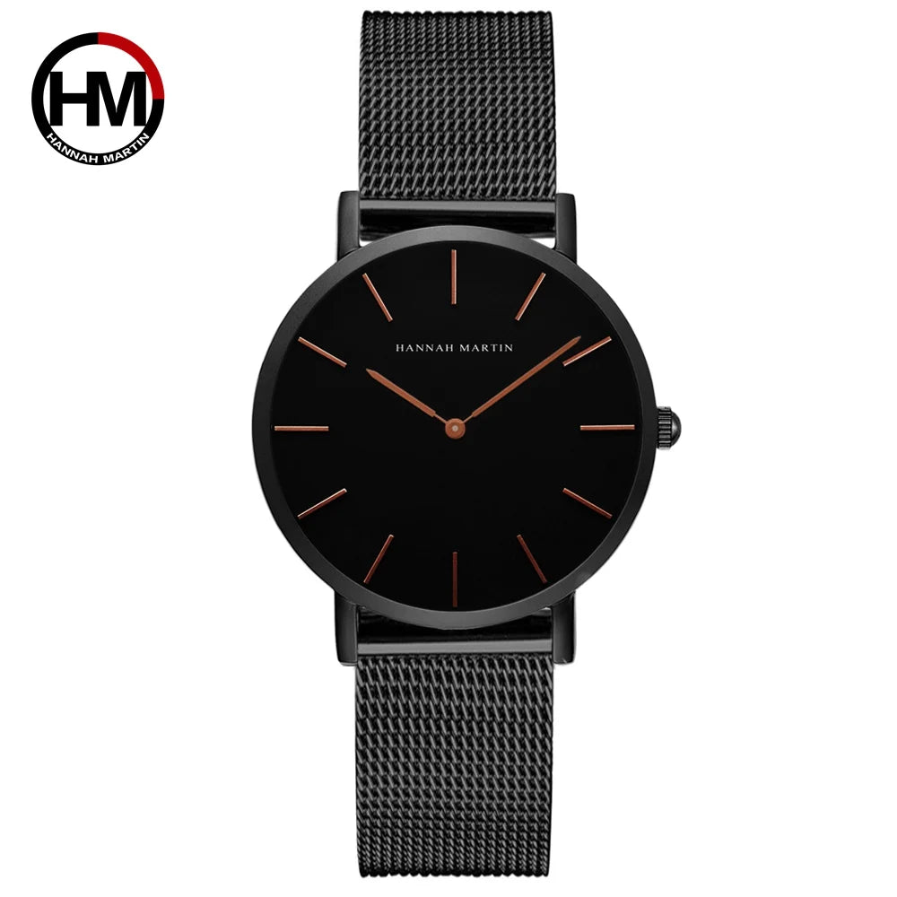 Hannah Martin Japan Quartz Movement High Quality Women Stainless Steel Mesh Rose Gold Waterproof Ladies Watch Dropshipping CB36