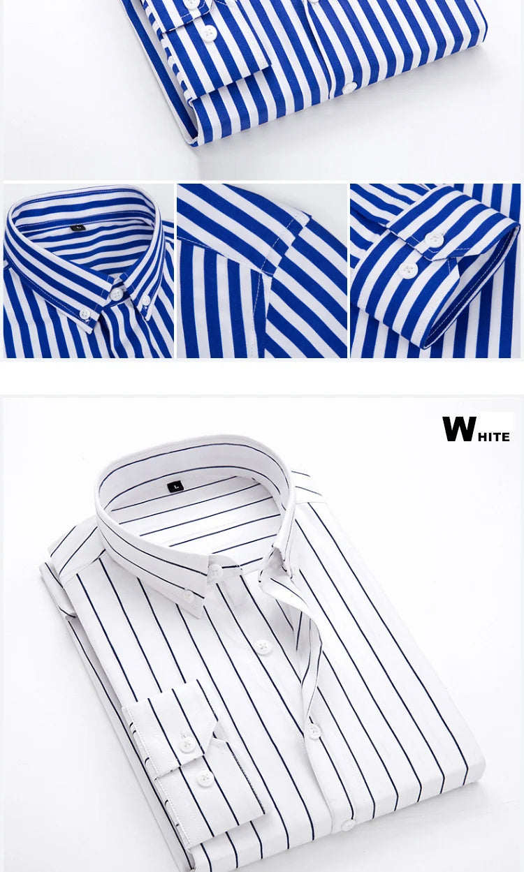 M-5XL 2023 Autumn New Men's Striped Shirt Solid Casual Long Sleeve Slim Fit Korean Edition Business Formal Laydown Shirt