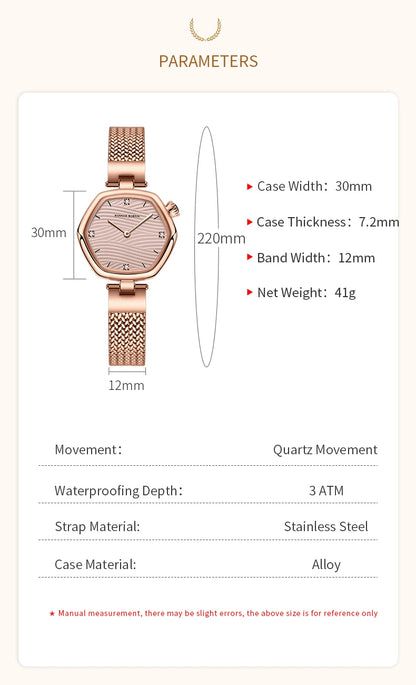 Hannah Martin Top Brand Women Stainless Steel Mesh With White Rose Gold Clock Original Japanese Quartz Movement Luxury Watches