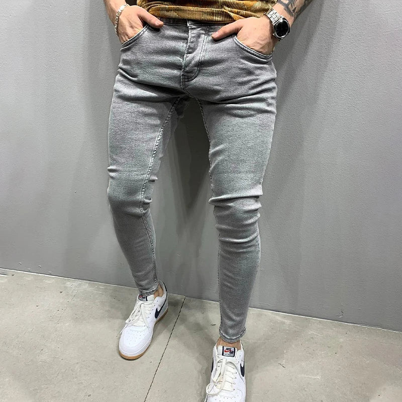 2025 New Men's Stretchy SKinny Jeans Solid Color Slim Fit Casual Pants Fashion Mens Designer Clothes Streetwear Denim Trousers