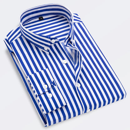 M-5XL 2023 Autumn New Men's Striped Shirt Solid Casual Long Sleeve Slim Fit Korean Edition Business Formal Laydown Shirt