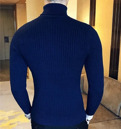 New Men's High Neck Sweater Solid Color Pullover Knitted Warm Casual Turtleneck Sweatwear Woolen Mens Winter Outdoor Tops