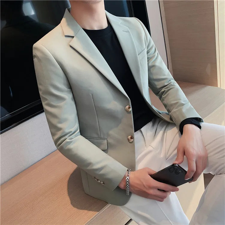 2025 High Quality Solid Single Button Casual Blazer Men's Korean Simple Business Elegant Fashion Party Slim Fit Suit Jacket 4XL