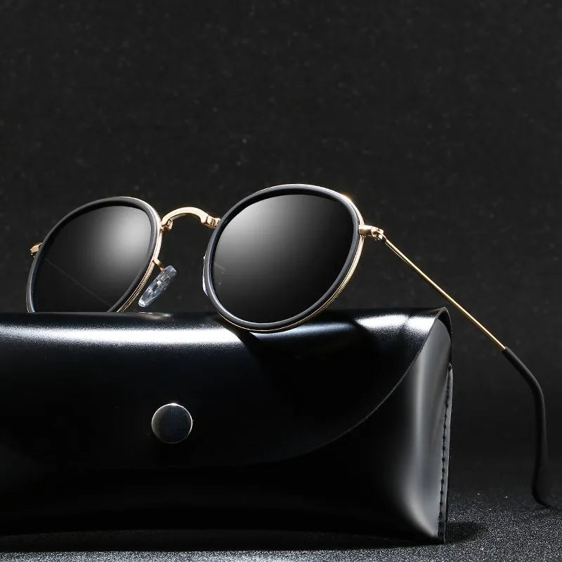 2024 Round Polarization Sunglasses Men Polarization Sun Glasses Women Metal Frame Black Lens Eyewear Driving Goggles UV400