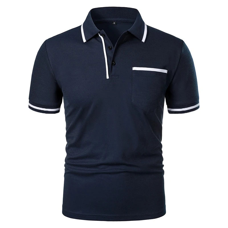 New Men's Short Sleeve Polo Shirts Solid Color Casual T-shirt Summer Trendy Breathable Loose Basic Splice Top Pockets Men Shirts