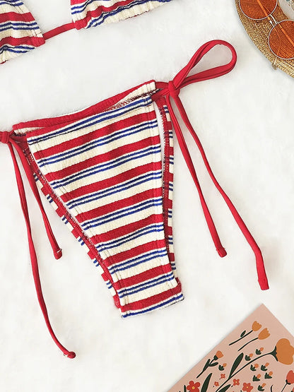 Women's Sexy Push-Up Two-Piece Swimsuit 2025 Bathing Suit Micro Beachwear Stripe Bikini Set Swimwear Trendy Mciro