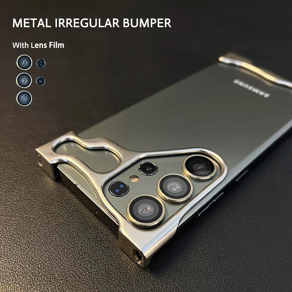 Luxury Irregular Aluminum Alloy Bumper Cellphone Case For Samsung S23 S24 Ultra Plus Lens Film Protection Metal Shockproof Cover