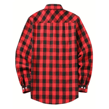 2024 Autumn Men Jacket Tops Single Breasted Casual Plaid Shirt Long Sleeve Chest Double Pocket Hip Hop Design Stitching ShirtS