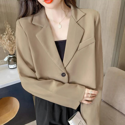 Cropped Blazers for Women 2025 New Korean Fashion Long Sleeve Button Up Suit Jacket Woman Elegant All Match Office Blazer Female